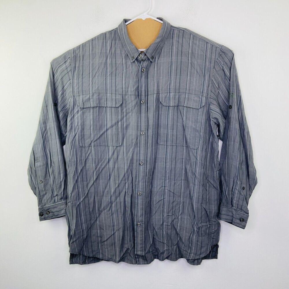 The North Face Men's XXL Shirt Gray Plaid Button Up Fishing Long Sleeve AT13